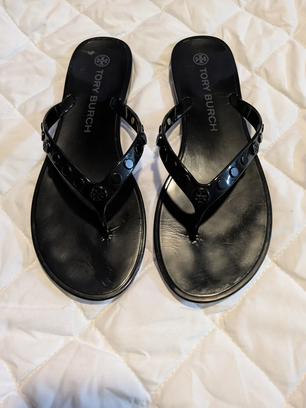 Tory Burch Black Studded Jelly Thong Sandals